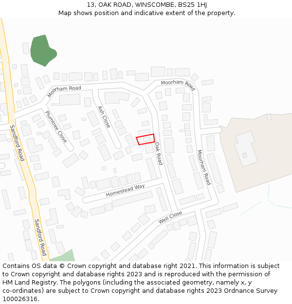 13, OAK ROAD, WINSCOMBE, BS25 1HJ: Location map and indicative extent of plot