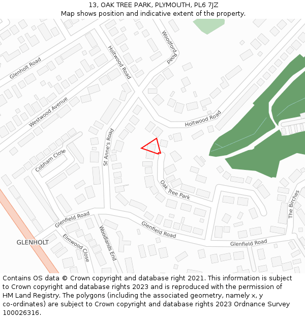 13, OAK TREE PARK, PLYMOUTH, PL6 7JZ: Location map and indicative extent of plot
