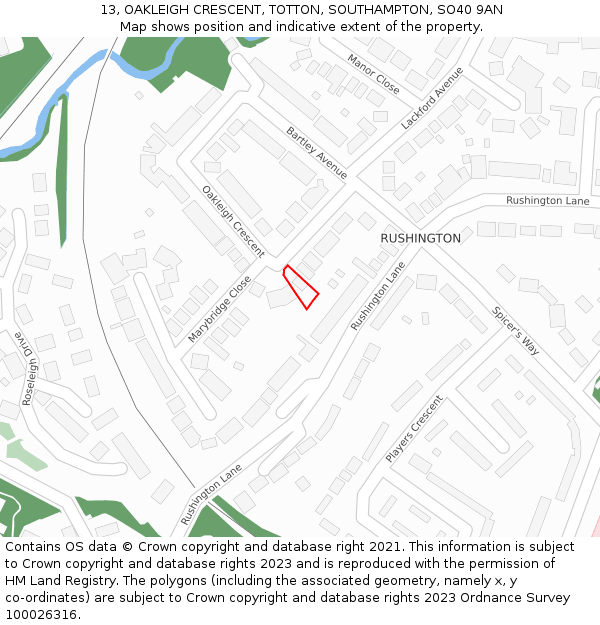 13, OAKLEIGH CRESCENT, TOTTON, SOUTHAMPTON, SO40 9AN: Location map and indicative extent of plot