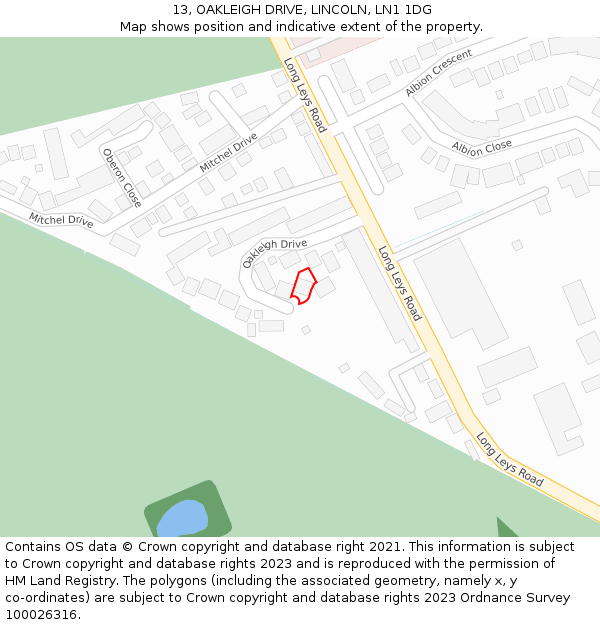 13, OAKLEIGH DRIVE, LINCOLN, LN1 1DG: Location map and indicative extent of plot