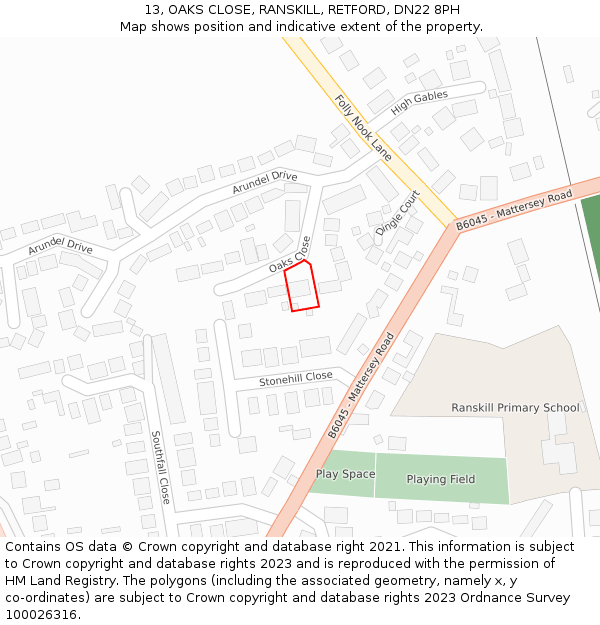 13, OAKS CLOSE, RANSKILL, RETFORD, DN22 8PH: Location map and indicative extent of plot