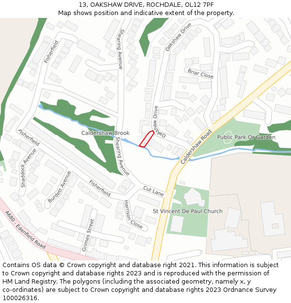 13, OAKSHAW DRIVE, ROCHDALE, OL12 7PF: Location map and indicative extent of plot