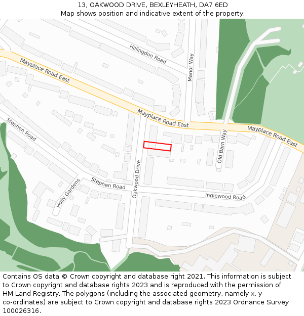 13, OAKWOOD DRIVE, BEXLEYHEATH, DA7 6ED: Location map and indicative extent of plot
