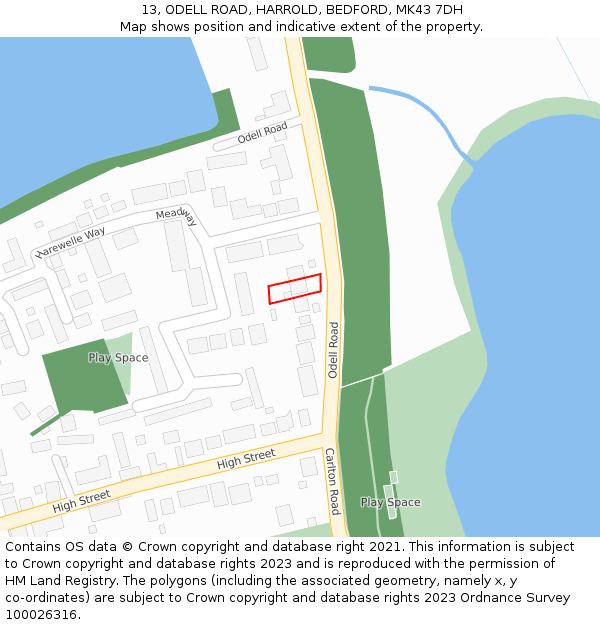 13, ODELL ROAD, HARROLD, BEDFORD, MK43 7DH: Location map and indicative extent of plot