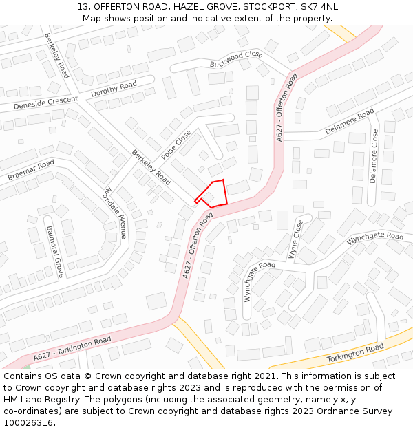 13, OFFERTON ROAD, HAZEL GROVE, STOCKPORT, SK7 4NL: Location map and indicative extent of plot