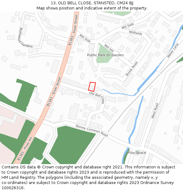 13, OLD BELL CLOSE, STANSTED, CM24 8JJ: Location map and indicative extent of plot