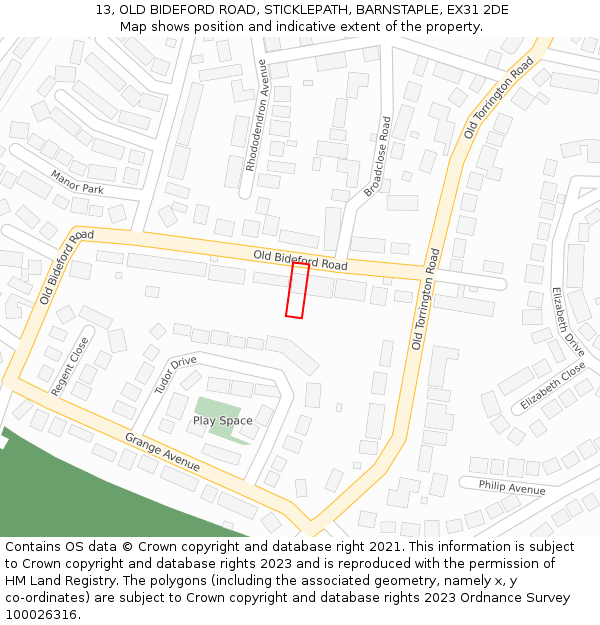 13, OLD BIDEFORD ROAD, STICKLEPATH, BARNSTAPLE, EX31 2DE: Location map and indicative extent of plot