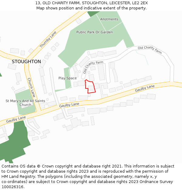 13, OLD CHARITY FARM, STOUGHTON, LEICESTER, LE2 2EX: Location map and indicative extent of plot