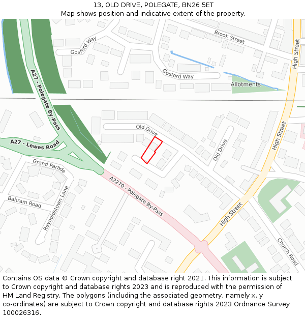 13, OLD DRIVE, POLEGATE, BN26 5ET: Location map and indicative extent of plot