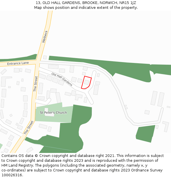 13, OLD HALL GARDENS, BROOKE, NORWICH, NR15 1JZ: Location map and indicative extent of plot