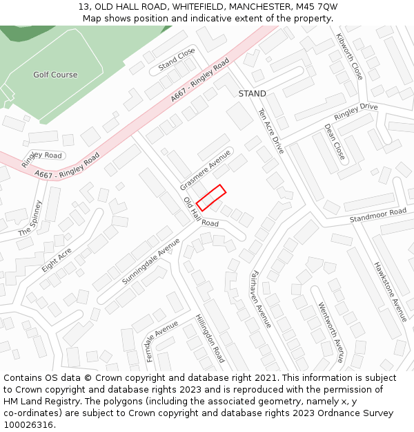 13, OLD HALL ROAD, WHITEFIELD, MANCHESTER, M45 7QW: Location map and indicative extent of plot