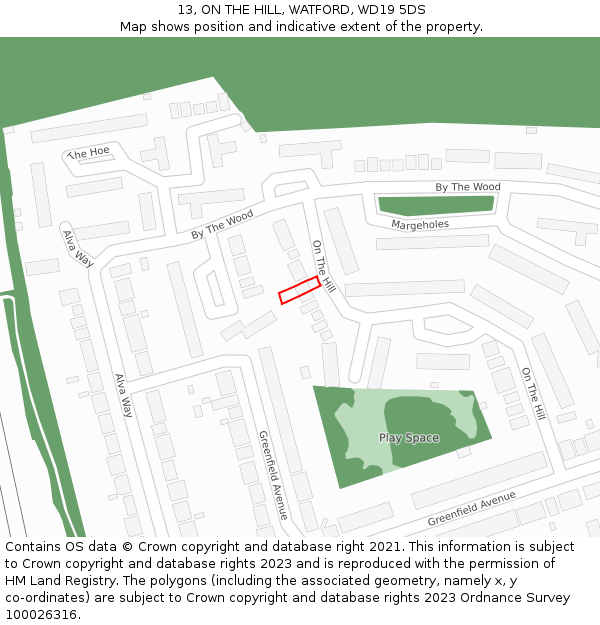 13, ON THE HILL, WATFORD, WD19 5DS: Location map and indicative extent of plot