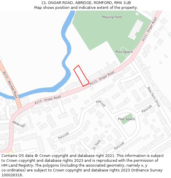 13, ONGAR ROAD, ABRIDGE, ROMFORD, RM4 1UB: Location map and indicative extent of plot