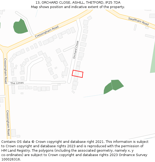 13, ORCHARD CLOSE, ASHILL, THETFORD, IP25 7DA: Location map and indicative extent of plot