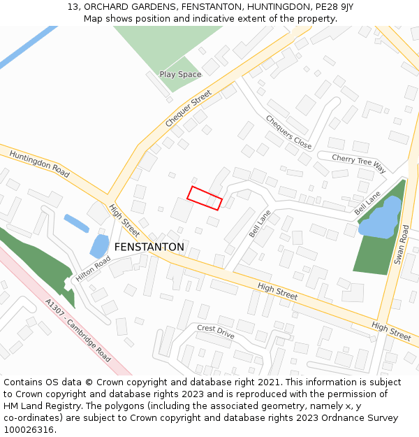 13, ORCHARD GARDENS, FENSTANTON, HUNTINGDON, PE28 9JY: Location map and indicative extent of plot