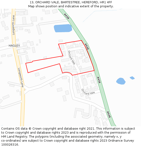 13, ORCHARD VALE, BARTESTREE, HEREFORD, HR1 4FF: Location map and indicative extent of plot