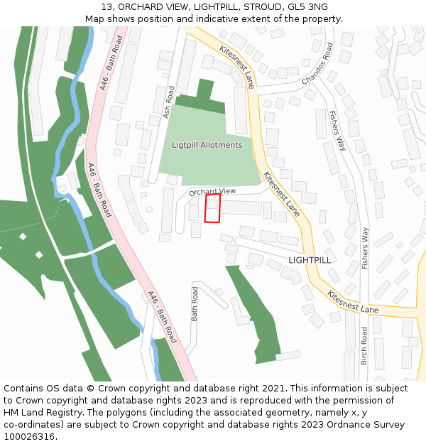 13, ORCHARD VIEW, LIGHTPILL, STROUD, GL5 3NG: Location map and indicative extent of plot