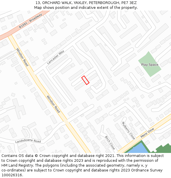 13, ORCHARD WALK, YAXLEY, PETERBOROUGH, PE7 3EZ: Location map and indicative extent of plot