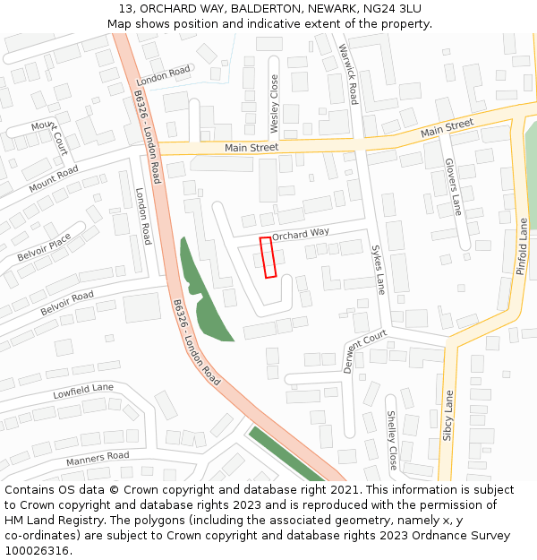 13, ORCHARD WAY, BALDERTON, NEWARK, NG24 3LU: Location map and indicative extent of plot