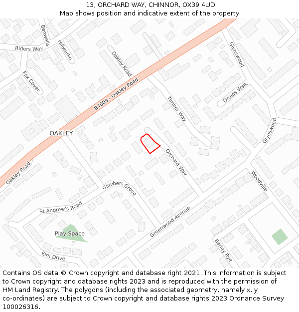 13, ORCHARD WAY, CHINNOR, OX39 4UD: Location map and indicative extent of plot