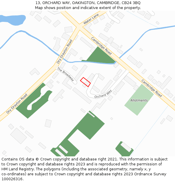 13, ORCHARD WAY, OAKINGTON, CAMBRIDGE, CB24 3BQ: Location map and indicative extent of plot