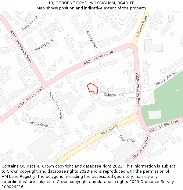 13, OSBORNE ROAD, WOKINGHAM, RG40 1TL: Location map and indicative extent of plot