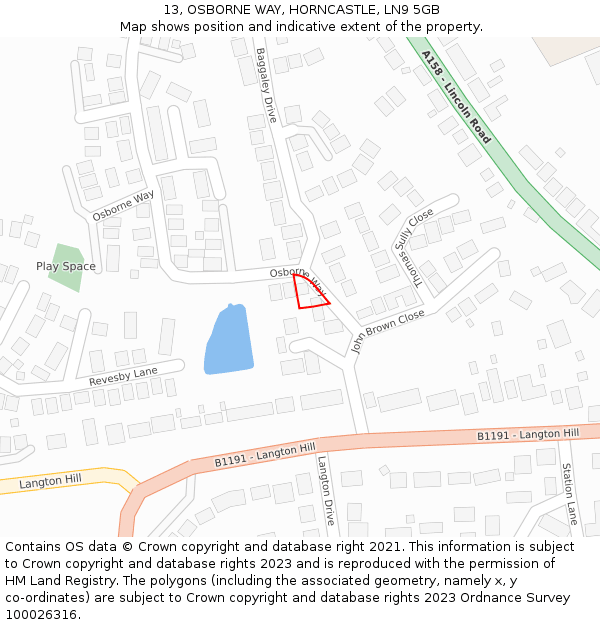 13, OSBORNE WAY, HORNCASTLE, LN9 5GB: Location map and indicative extent of plot