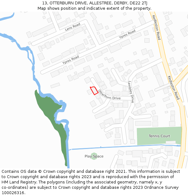 13, OTTERBURN DRIVE, ALLESTREE, DERBY, DE22 2TJ: Location map and indicative extent of plot