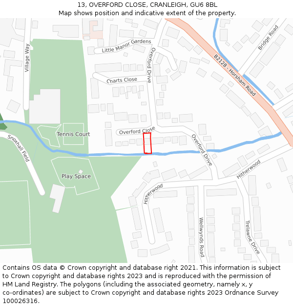 13, OVERFORD CLOSE, CRANLEIGH, GU6 8BL: Location map and indicative extent of plot