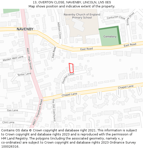 13, OVERTON CLOSE, NAVENBY, LINCOLN, LN5 0ES: Location map and indicative extent of plot