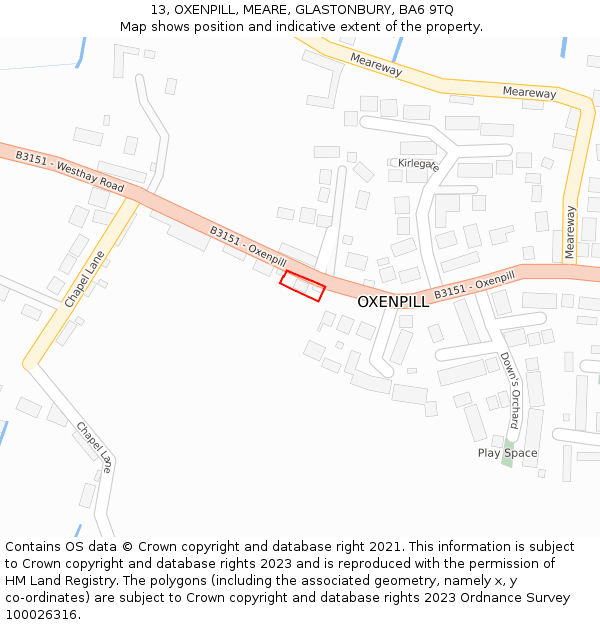 13, OXENPILL, MEARE, GLASTONBURY, BA6 9TQ: Location map and indicative extent of plot
