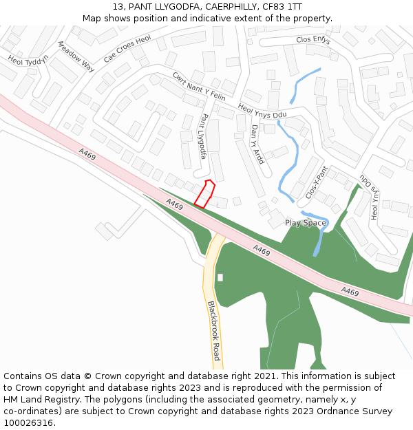 13, PANT LLYGODFA, CAERPHILLY, CF83 1TT: Location map and indicative extent of plot