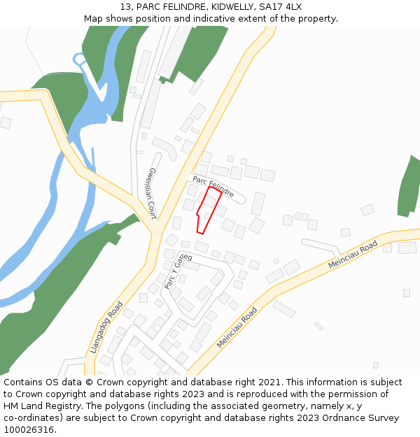 13, PARC FELINDRE, KIDWELLY, SA17 4LX: Location map and indicative extent of plot