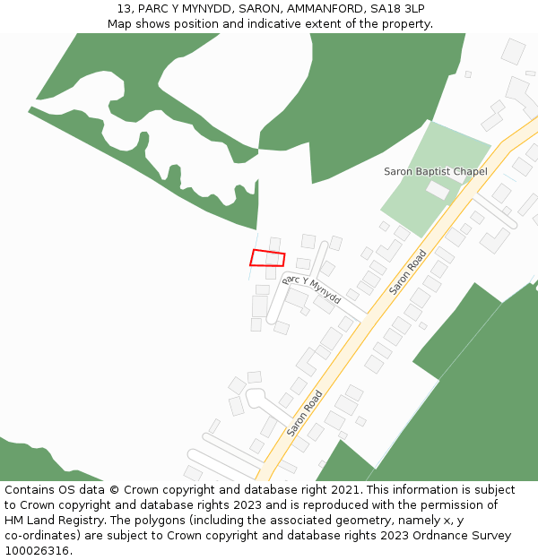 13, PARC Y MYNYDD, SARON, AMMANFORD, SA18 3LP: Location map and indicative extent of plot