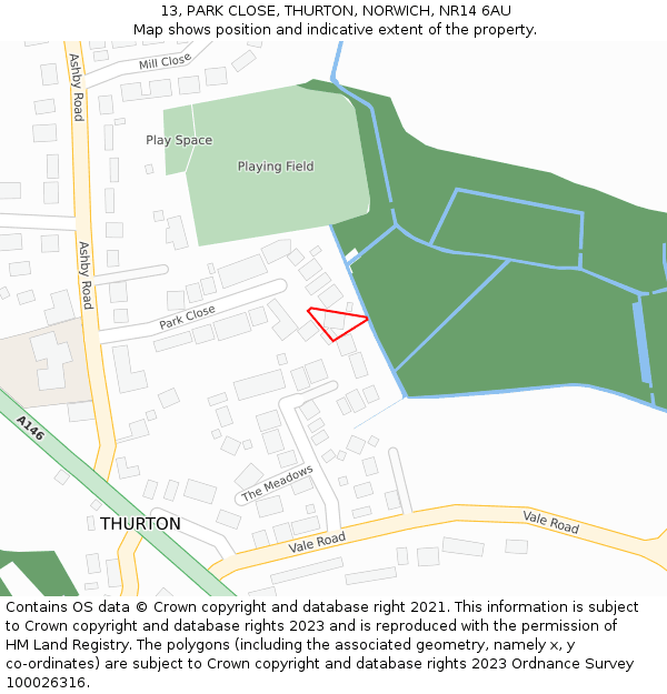 13, PARK CLOSE, THURTON, NORWICH, NR14 6AU: Location map and indicative extent of plot