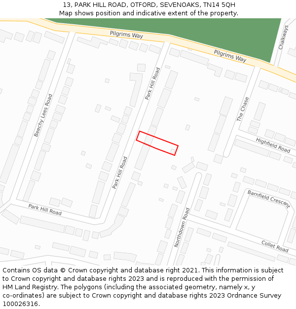 13, PARK HILL ROAD, OTFORD, SEVENOAKS, TN14 5QH: Location map and indicative extent of plot