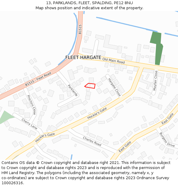 13, PARKLANDS, FLEET, SPALDING, PE12 8NU: Location map and indicative extent of plot