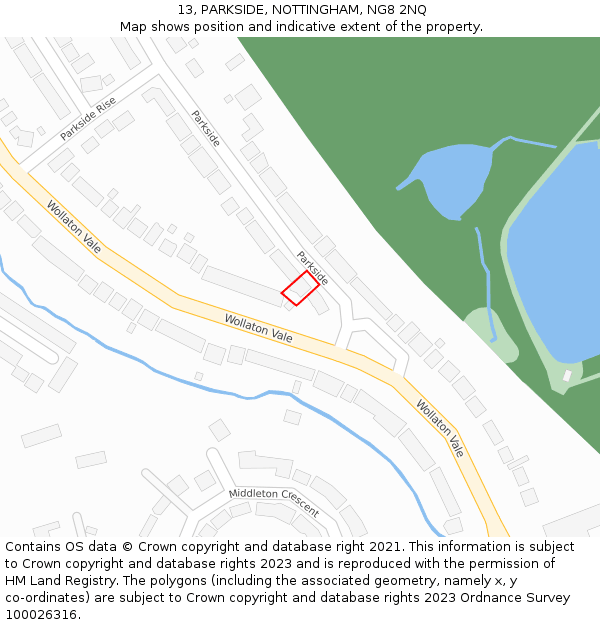 13, PARKSIDE, NOTTINGHAM, NG8 2NQ: Location map and indicative extent of plot