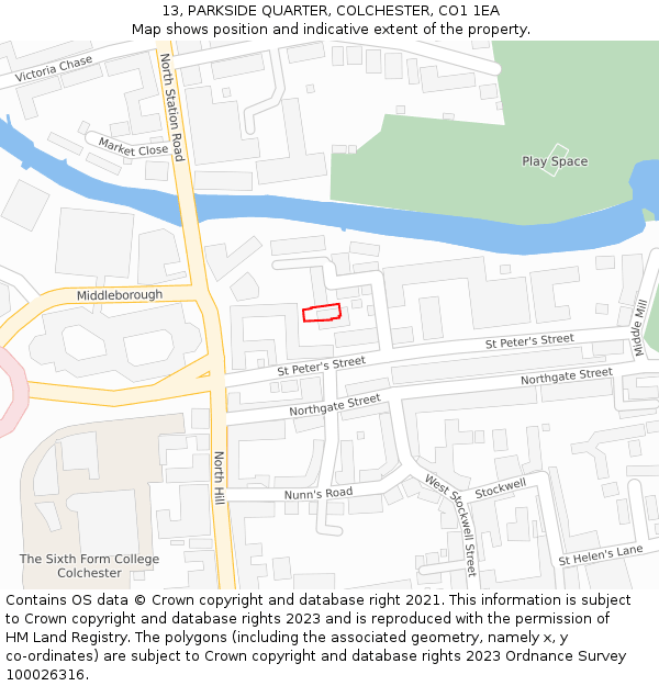 13, PARKSIDE QUARTER, COLCHESTER, CO1 1EA: Location map and indicative extent of plot