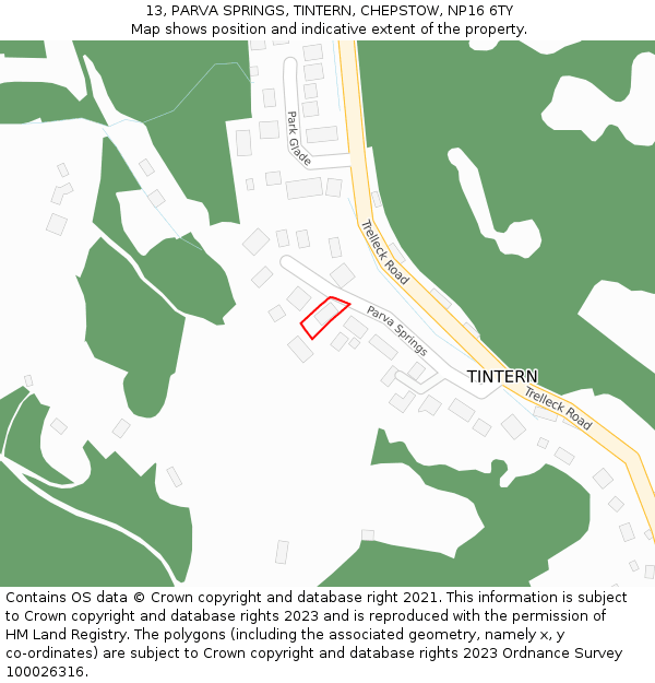 13, PARVA SPRINGS, TINTERN, CHEPSTOW, NP16 6TY: Location map and indicative extent of plot