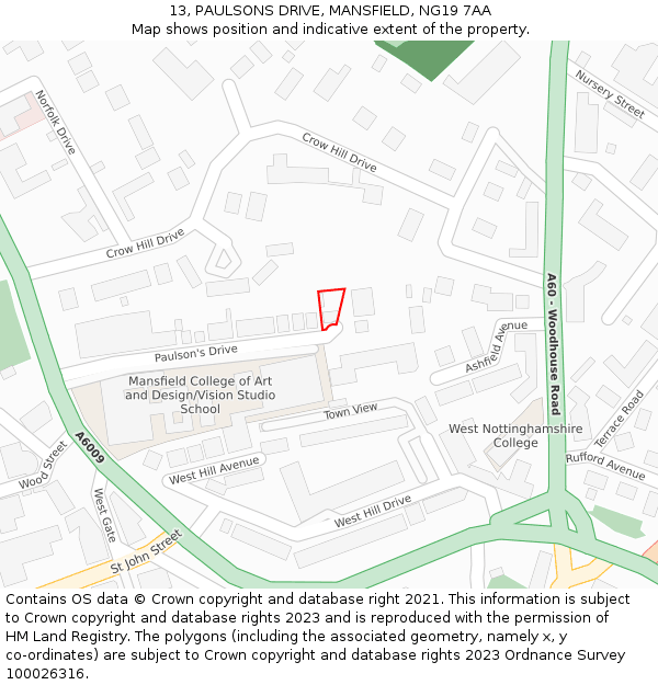13, PAULSONS DRIVE, MANSFIELD, NG19 7AA: Location map and indicative extent of plot