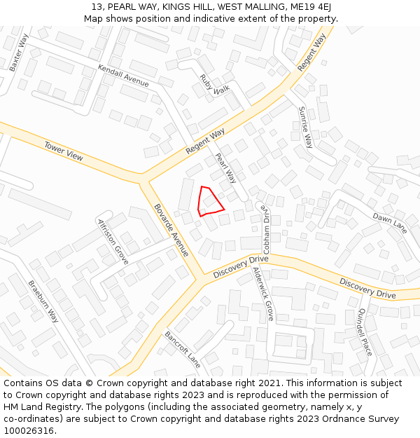 13, PEARL WAY, KINGS HILL, WEST MALLING, ME19 4EJ: Location map and indicative extent of plot