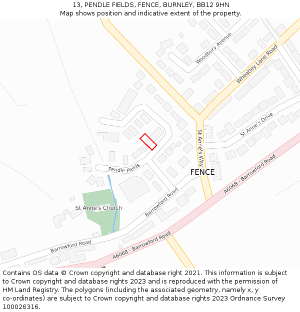 13, PENDLE FIELDS, FENCE, BURNLEY, BB12 9HN: Location map and indicative extent of plot