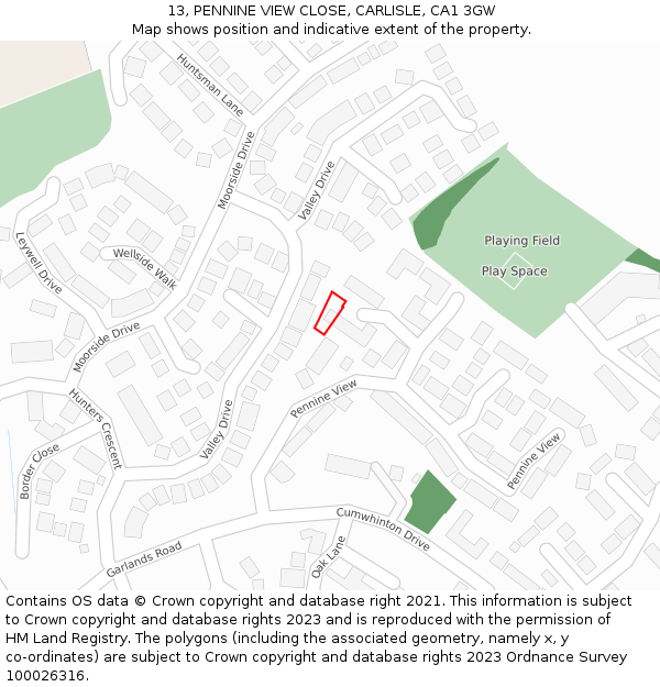 13, PENNINE VIEW CLOSE, CARLISLE, CA1 3GW: Location map and indicative extent of plot