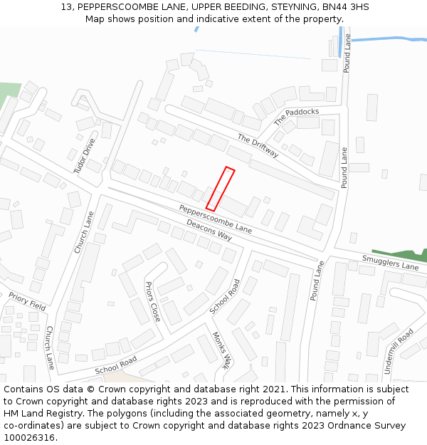 13, PEPPERSCOOMBE LANE, UPPER BEEDING, STEYNING, BN44 3HS: Location map and indicative extent of plot