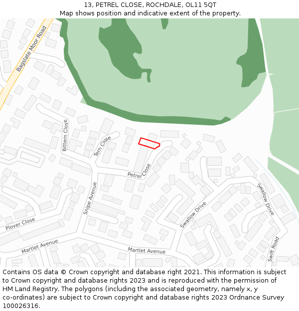 13, PETREL CLOSE, ROCHDALE, OL11 5QT: Location map and indicative extent of plot