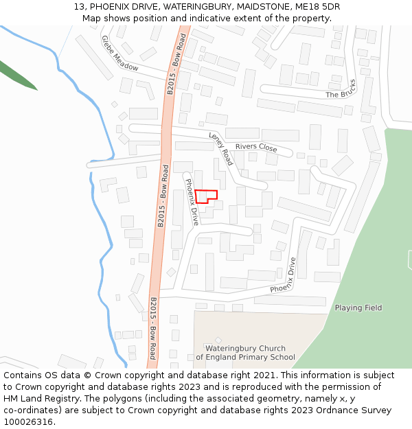 13, PHOENIX DRIVE, WATERINGBURY, MAIDSTONE, ME18 5DR: Location map and indicative extent of plot