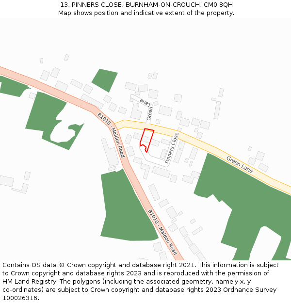 13, PINNERS CLOSE, BURNHAM-ON-CROUCH, CM0 8QH: Location map and indicative extent of plot