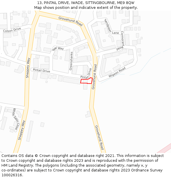 13, PINTAIL DRIVE, IWADE, SITTINGBOURNE, ME9 8QW: Location map and indicative extent of plot