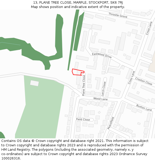 13, PLANE TREE CLOSE, MARPLE, STOCKPORT, SK6 7RJ: Location map and indicative extent of plot